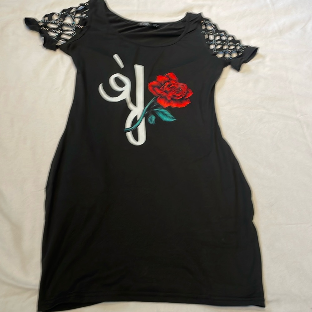CBR Women’s Short Dress with Rhinestone Cutout Shoulder Sexy Stretch Size Medium